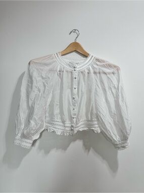 Alice+Olivia White Lace-Trim Button Front Women’s Top